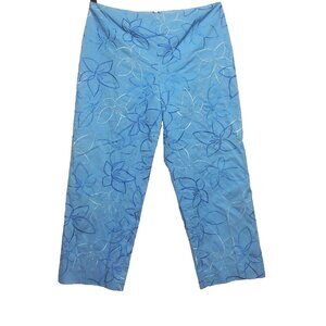 Kelly & Diane womens pants slacks ankle Sz 8 blue embroidered stretch zip flat